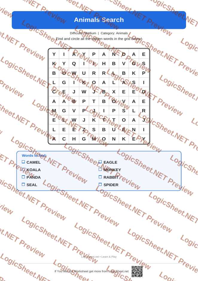 Word Search — Animals