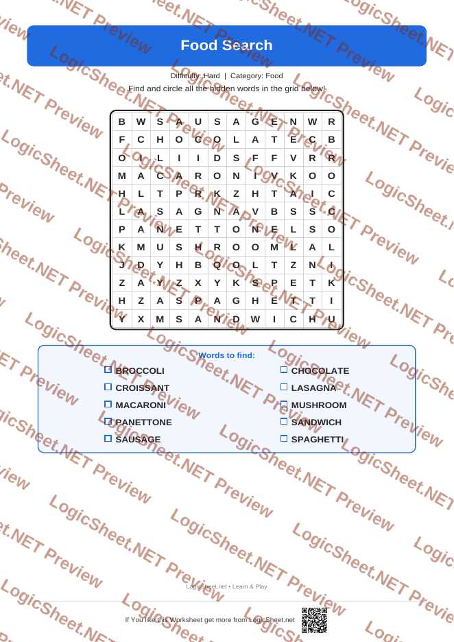 Word Search — Food