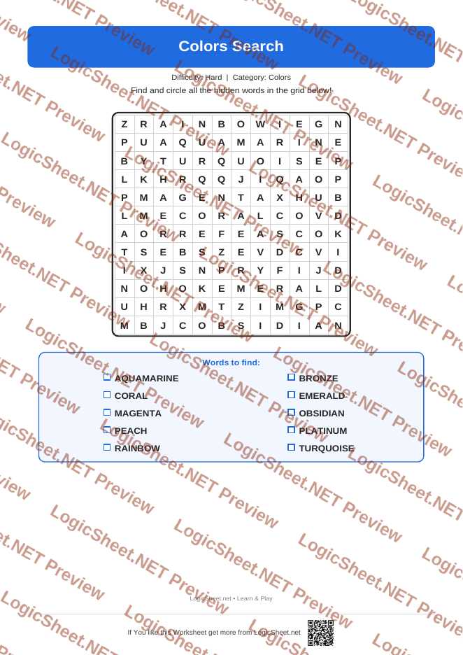 Word Search — Colors