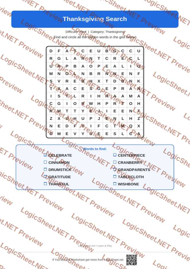 Word Search — Thanksgiving