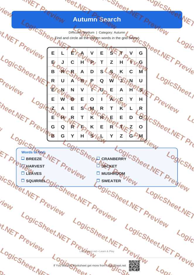 Word Search — Autumn